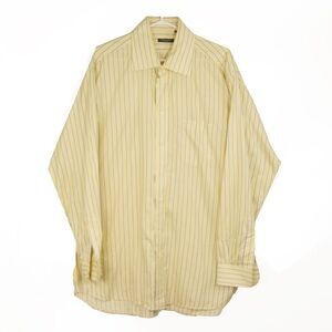 Vintage Burberry London Yellow White Stripe Button Down Blouse Dress Shirt